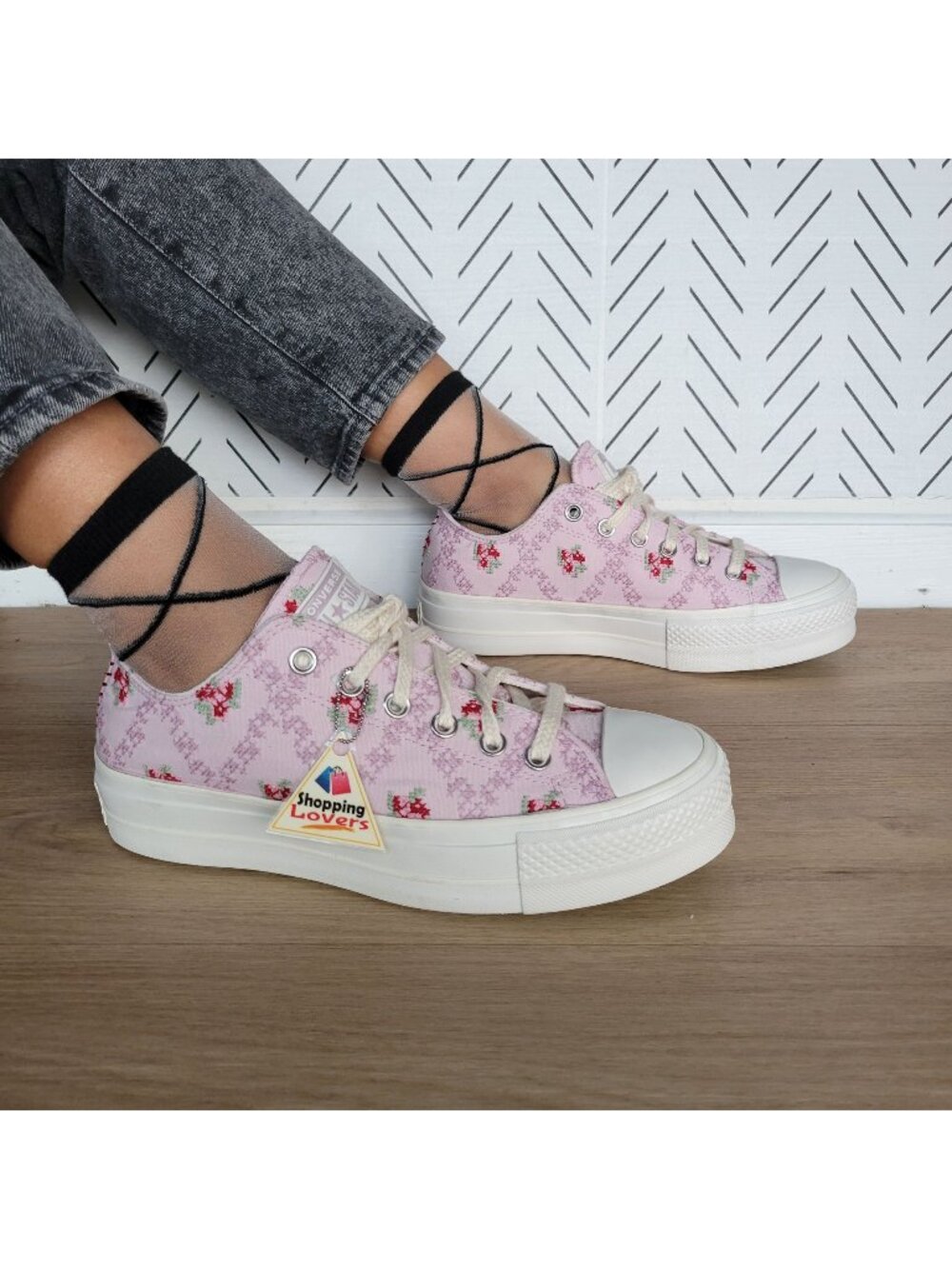 ❤️Chuck Taylor All Star Lift Platform Cross Stitch 7.5 Women Shoes Pink A13660C